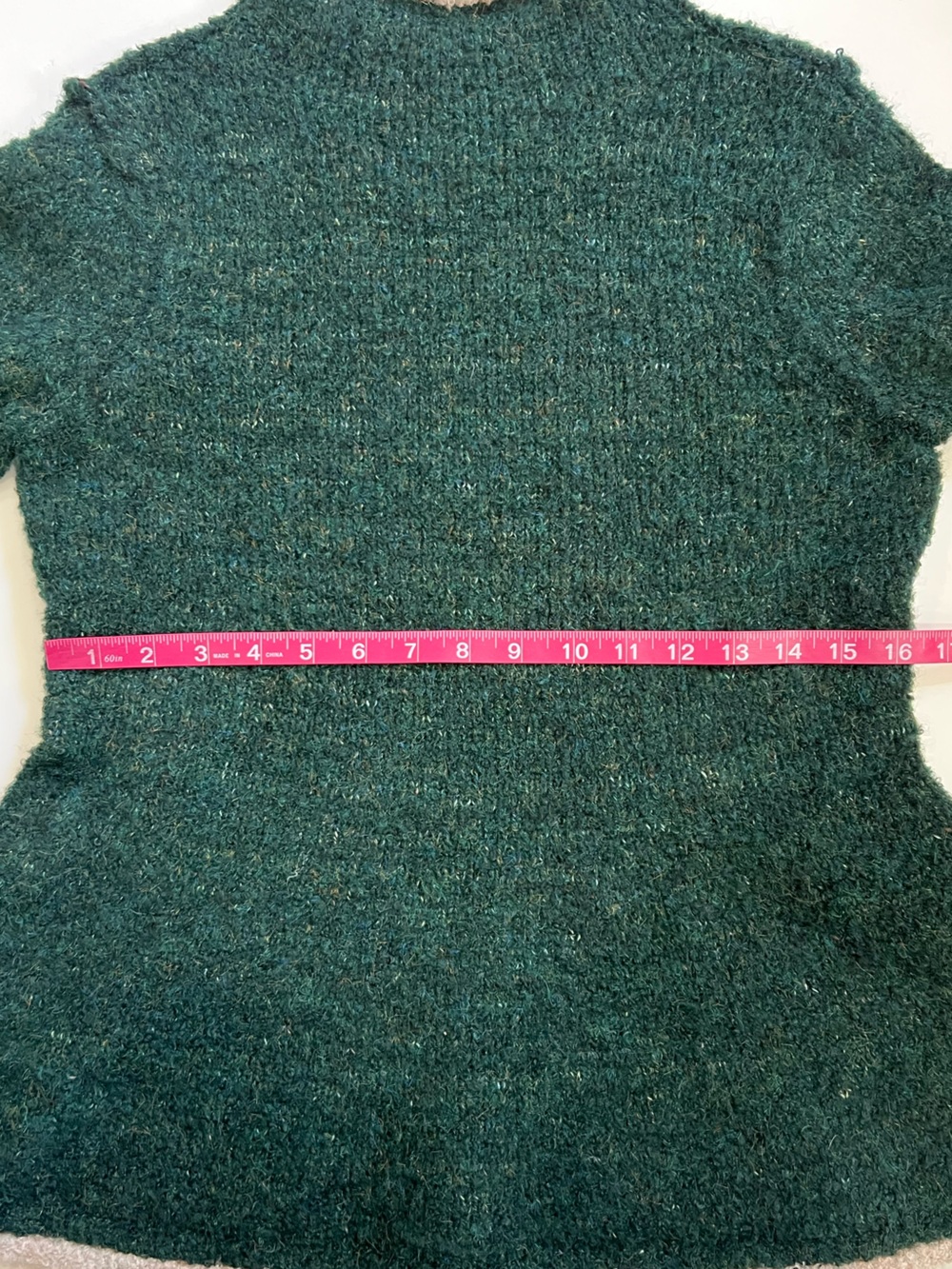 Pilcro Dark Green Mock Neck Peplum Sweater with Cream Contrast Trim - Picture 11 of 12